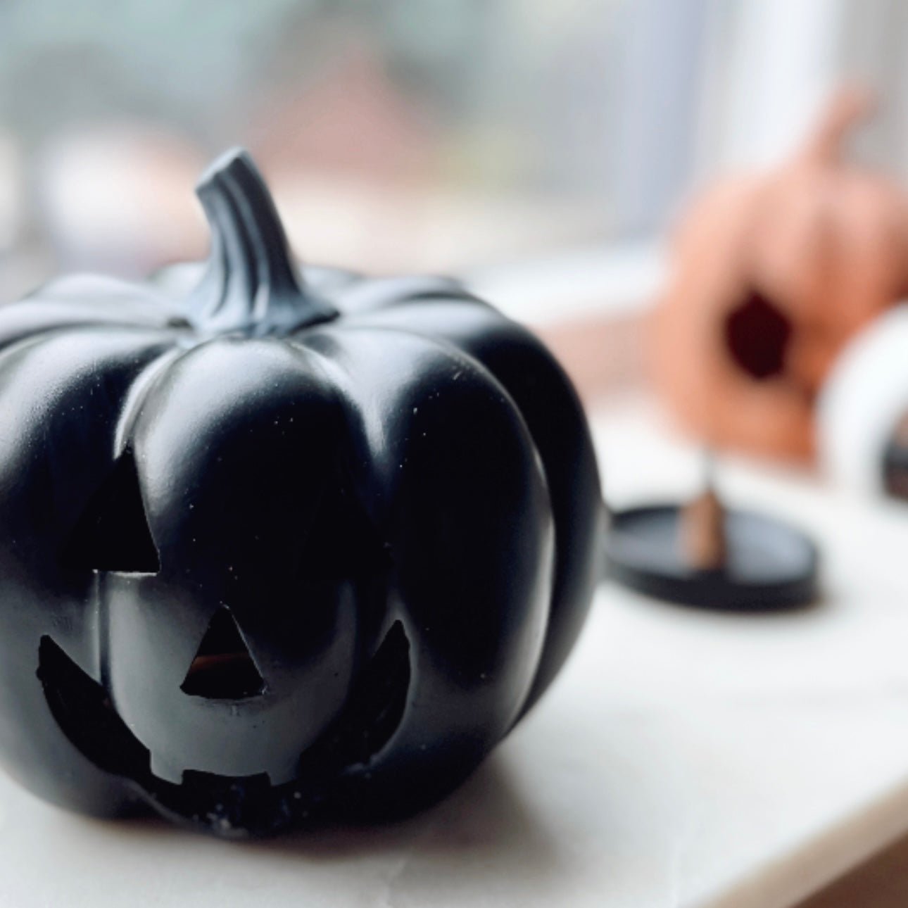 Black Pumpkin Jack-o-Lantern Halloween Incense Cone Holder