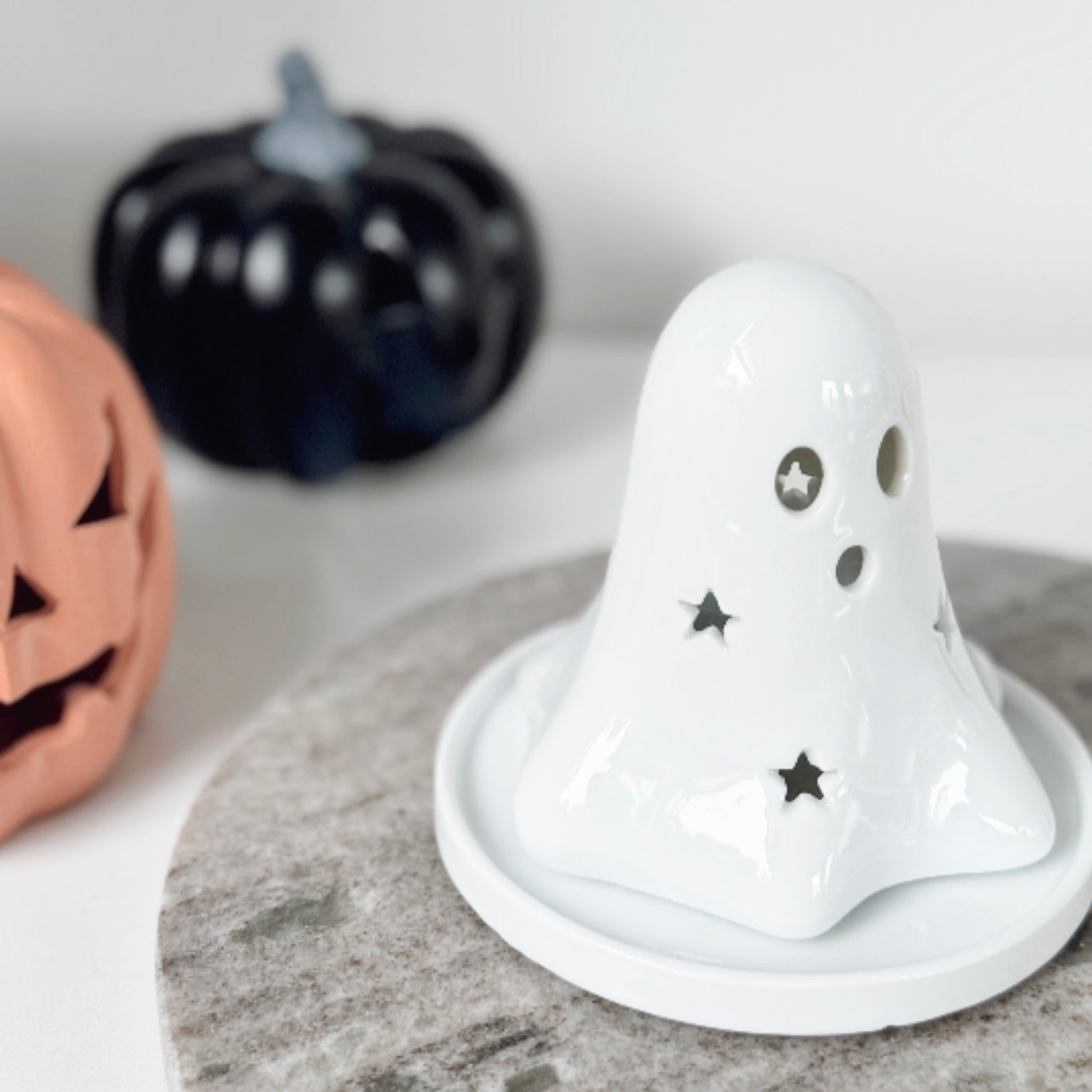 Ghost Halloween Autumn Incense Cone Burner / Tealight Holder