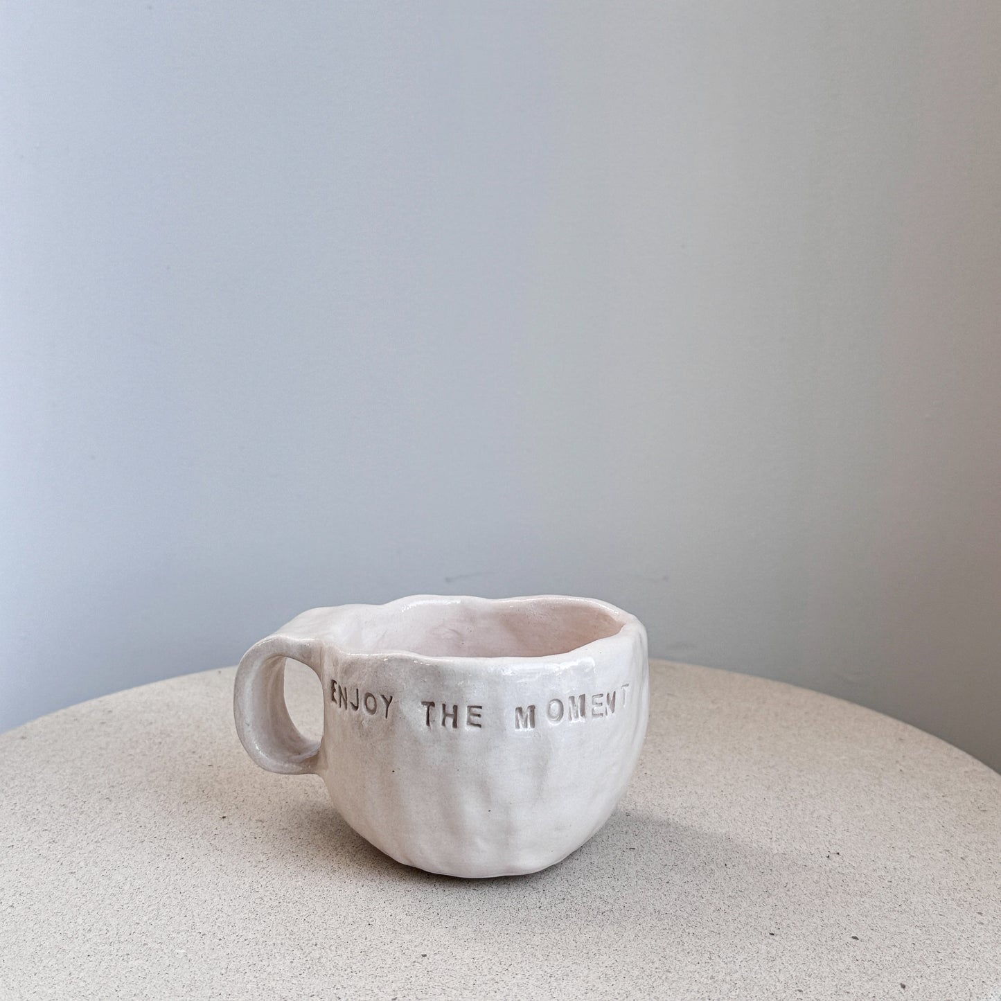 “ENJOY THE MOMENT” Text Mug (Handshaped)