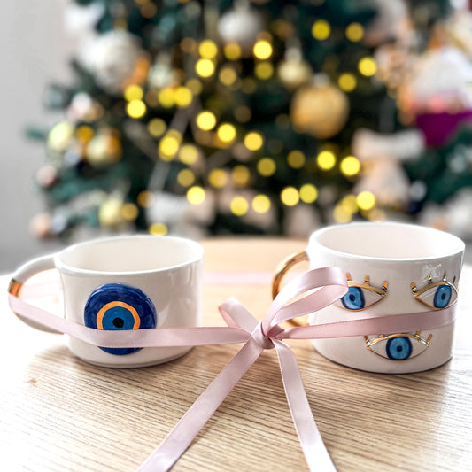 The Perfect Pair: Little Evil Eyes Mug & Big Nazar Bead Mug