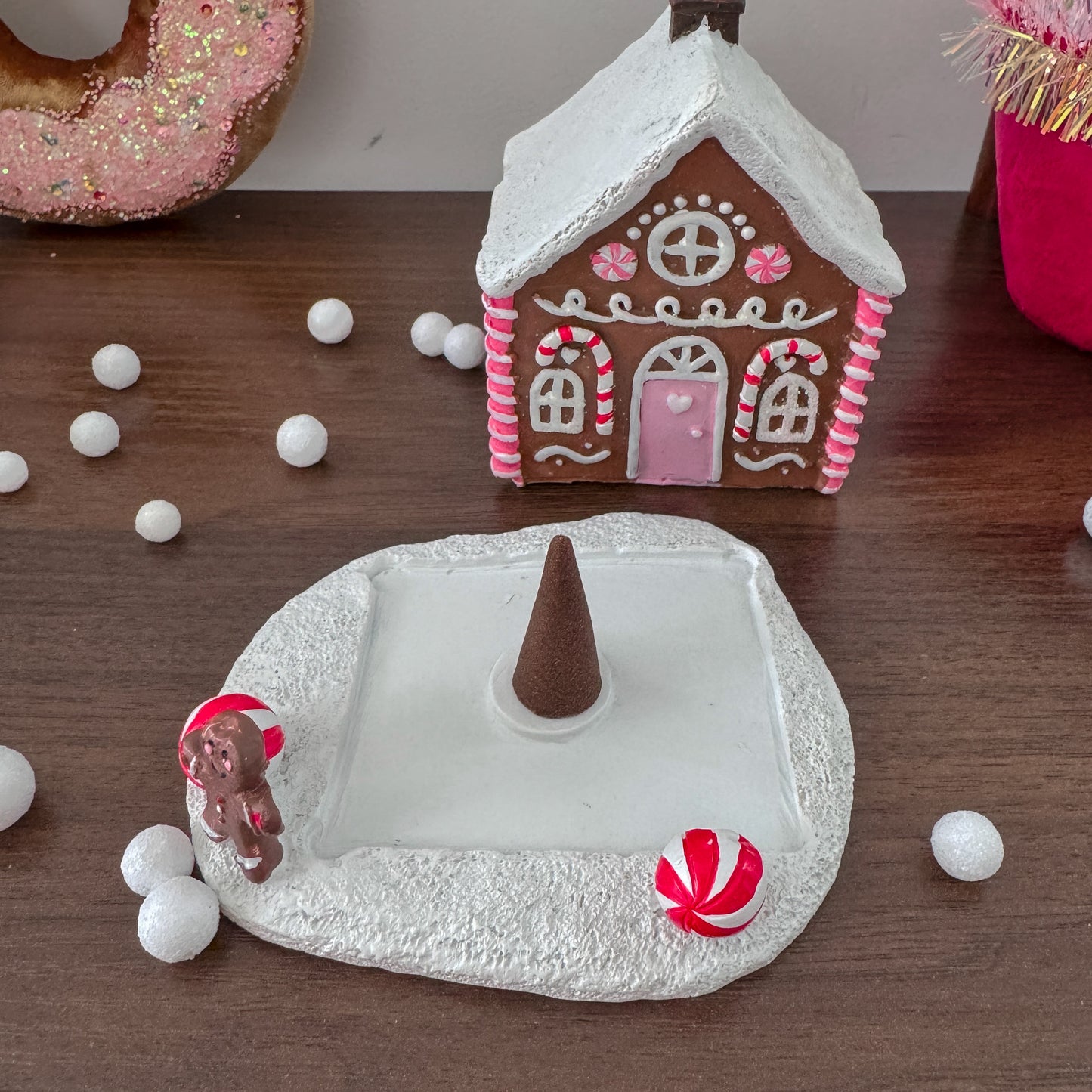 Pink Gingerbread House Incense Cone Burner