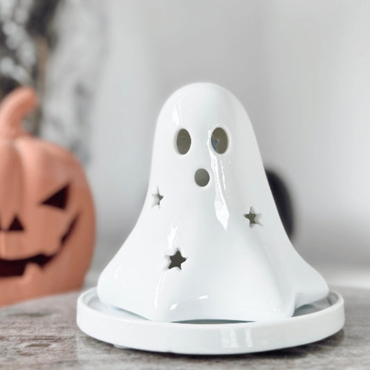 Ghost Halloween Autumn Incense Cone Burner / Tealight Holder