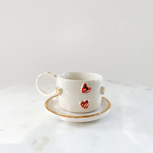 Gold Red Hearts Cup